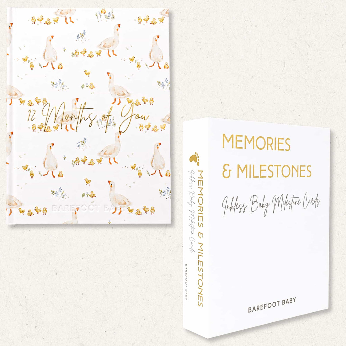 One Silly Goose newborn keepsake bundle with milestone album and inkless cards kit